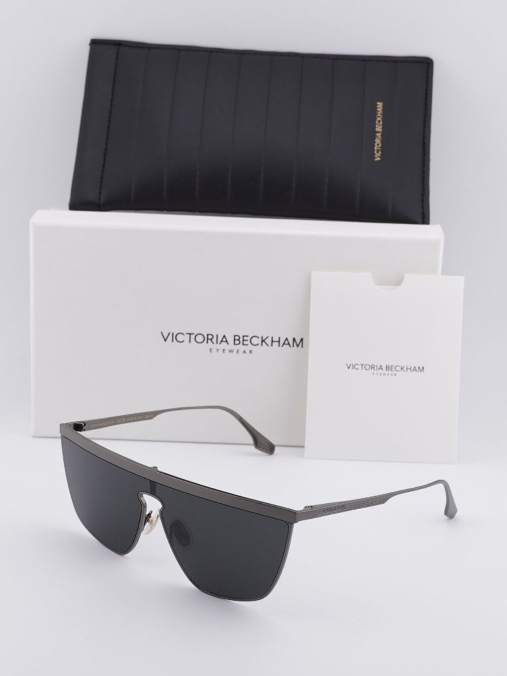Victoria Beckham VB245S 046 Shield Sunglasses – Ruthenium / Grey